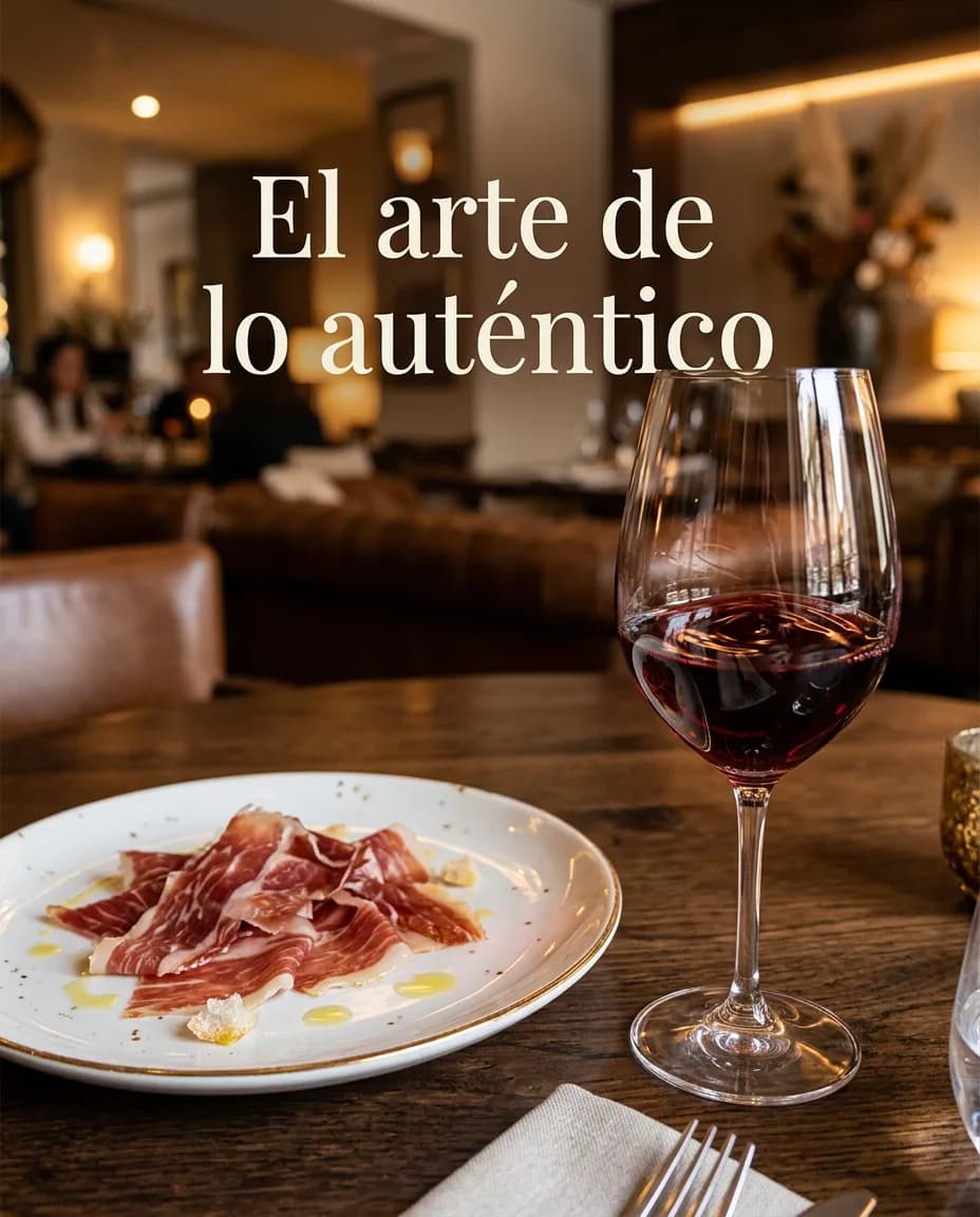Plate of Iberian ham with a glass of red wine — Instagram post