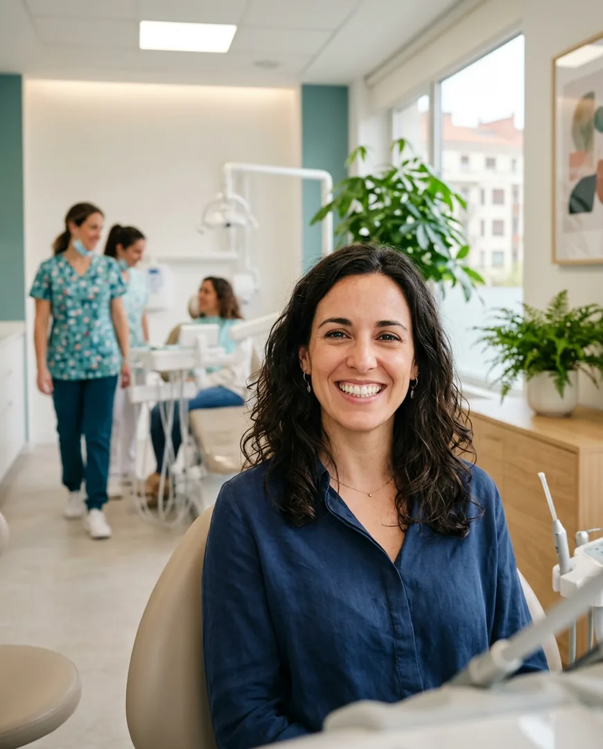 Confident woman in her thirties smiling naturally after a dental treatment — Clínica Dental Aurora, Bilbao