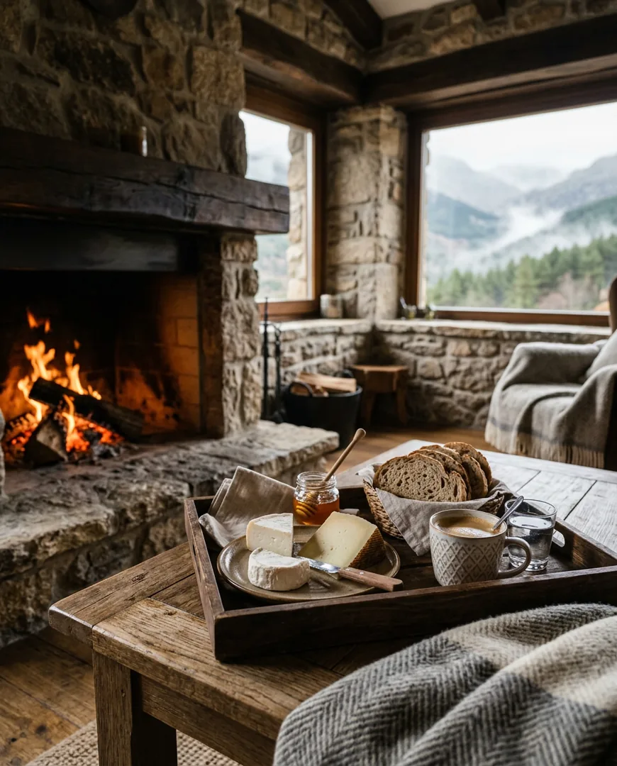 Breakfast tray with local cheese — Casa Roble, Sierra de Gredos