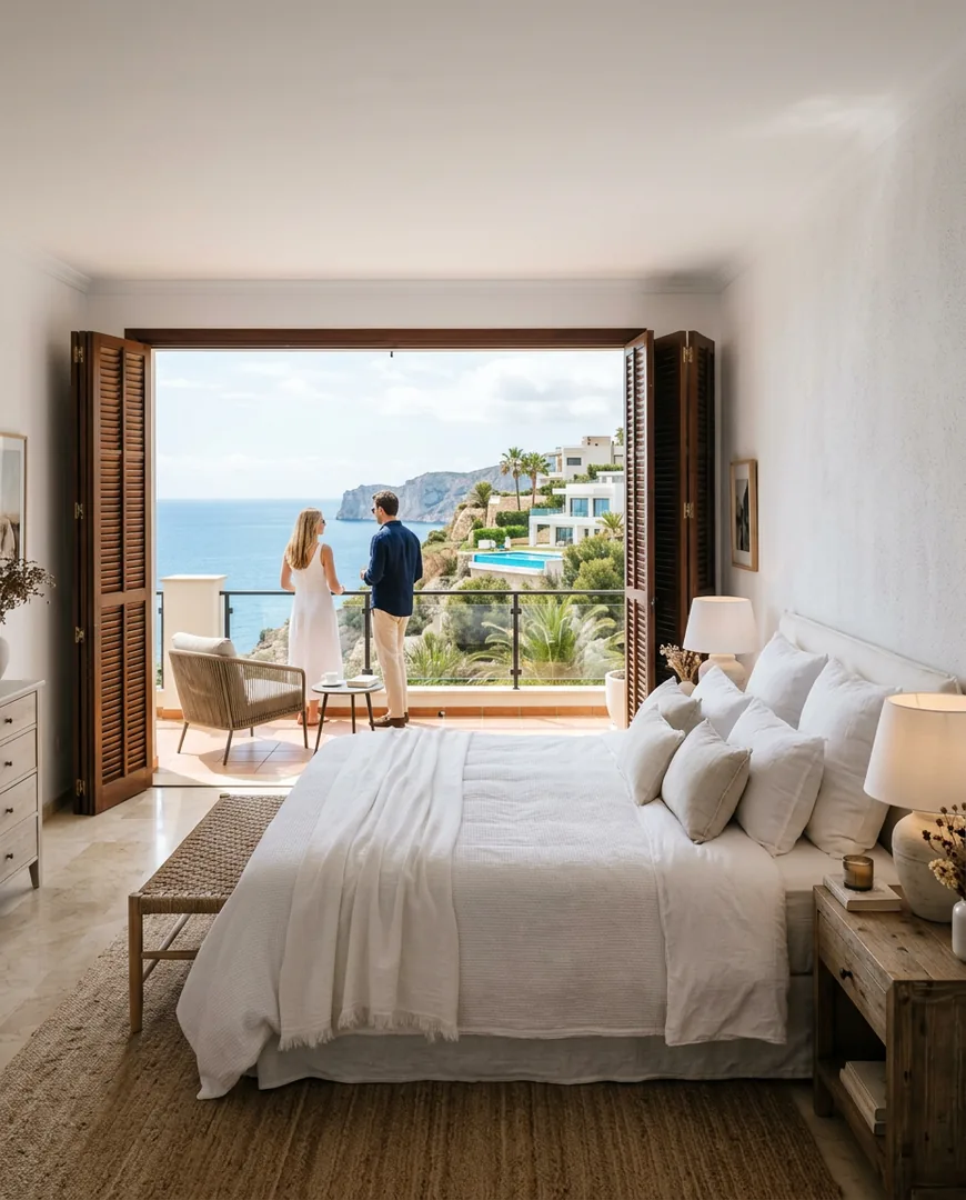 Villa master bedroom with a balcony — Costa Serena Homes, Costa Blanca