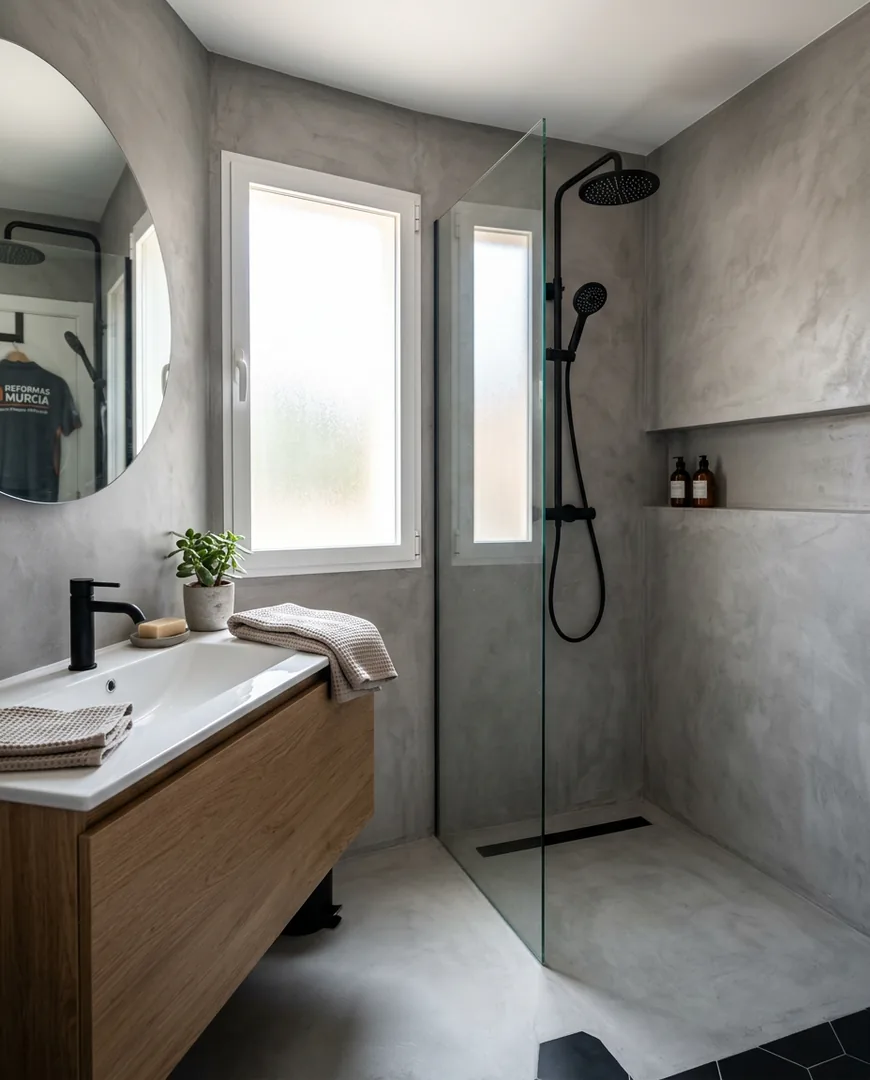 Finished modern bathroom with microcement walls — Lozano Reformas, Murcia