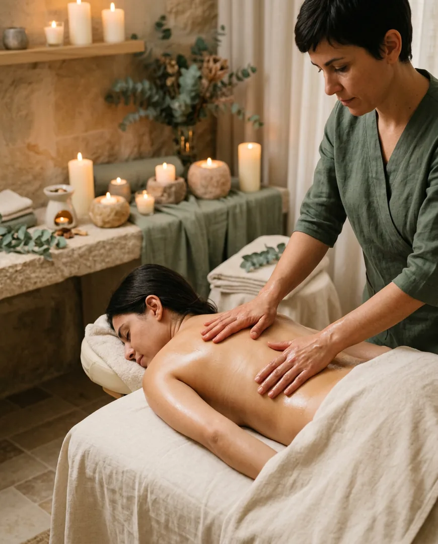 Therapist's hands performing a back massage with warm oil — Ohana Spa, Málaga