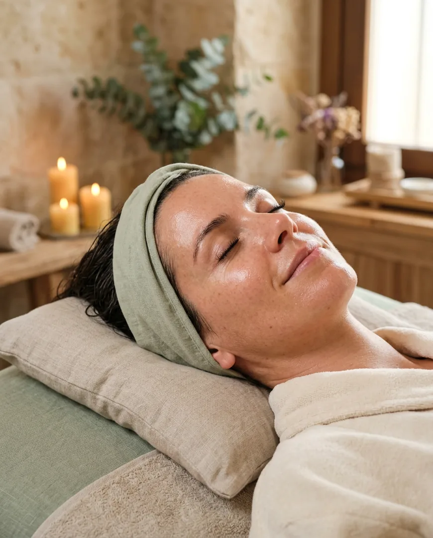 Close-up of a client's relaxed face after a facial — Ohana Spa, Málaga